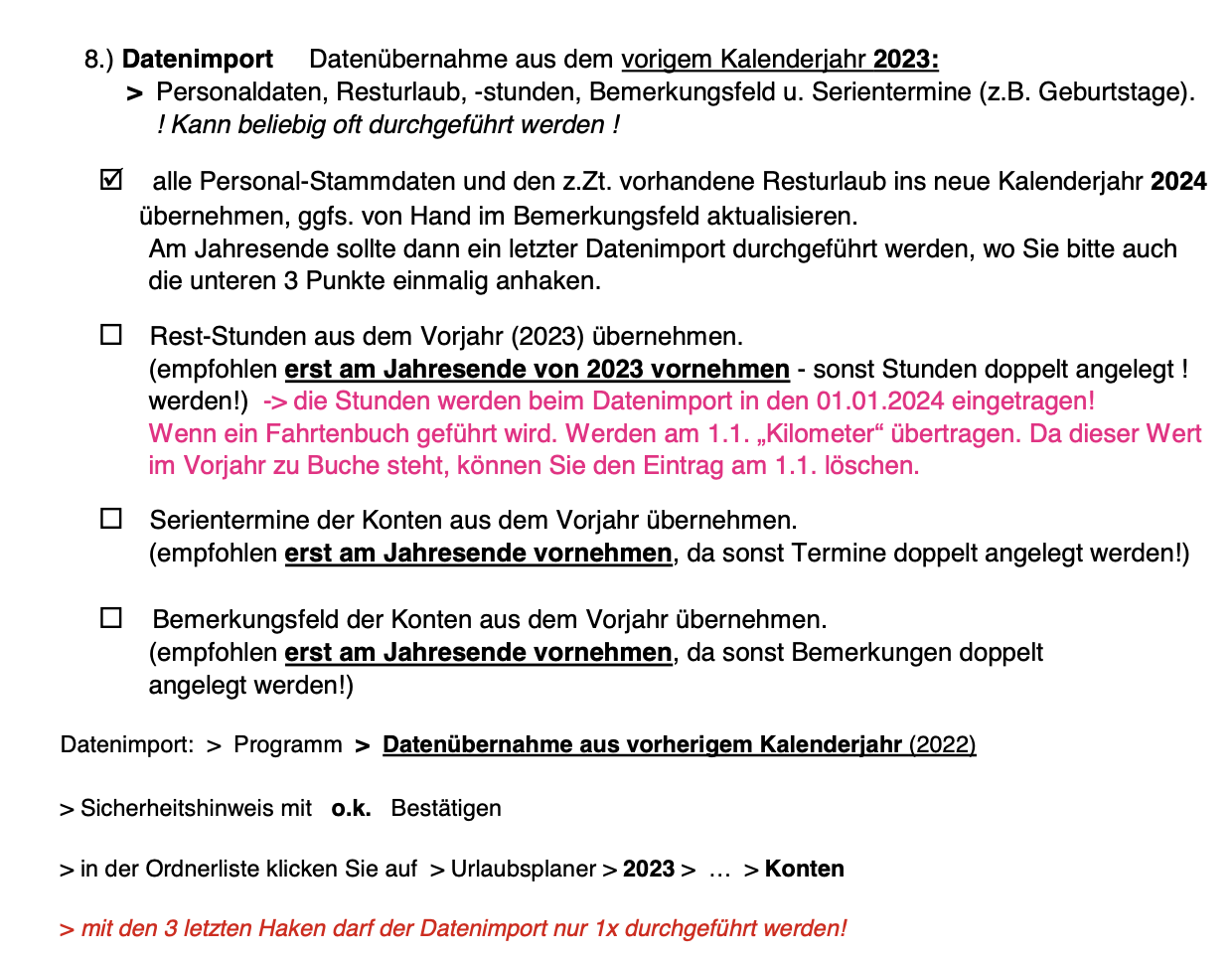Anleitung Datenimport aus dem Vorjahr im SL-Urlaubsplaner