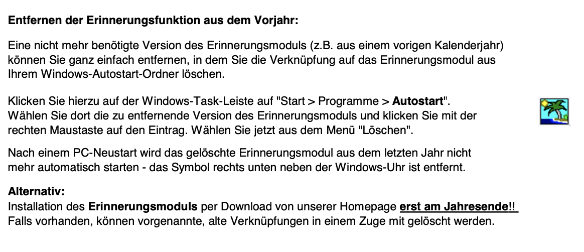 Erinnerungsfunktion im SL-Urlaubsplaner – Beispielansicht