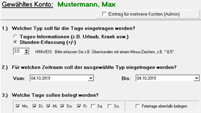 Stundenerfassung über mehrere Tage im SL-Urlaubsplaner