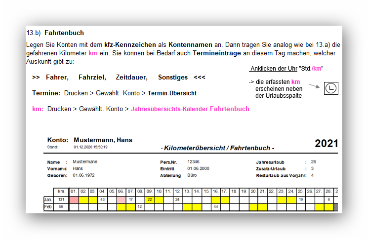 Fahrtenbuch-Funktion im SL-Urlaubsplaner