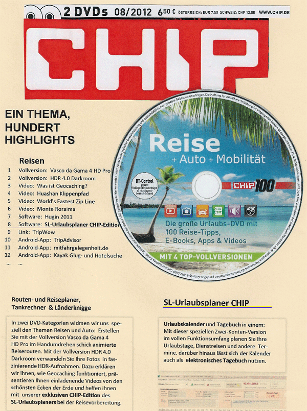 Chip Sonderheft "Reise und Mobilität" 2012 - SL-Urlaubsplaner auch als Tagebuch nutzen - Heft 08/2012