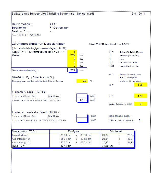 Zuluftquerschnitt Kesselanlagen nach TRGI