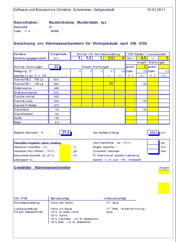 Warmwasserbereiter-Berechnung nach DIN 4708