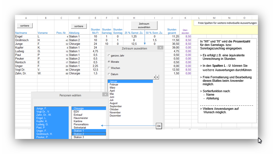 Screenshot: "Stunden-Statistik"